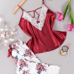 بيجامة ساتان قطعتن بروتيل و بنطلون  موديل 6008