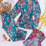 بيجامة ساتان مطبع زراير موديل 6014