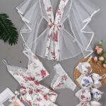 بيجامة 5 قطع ساتان مطبع موديل 6020