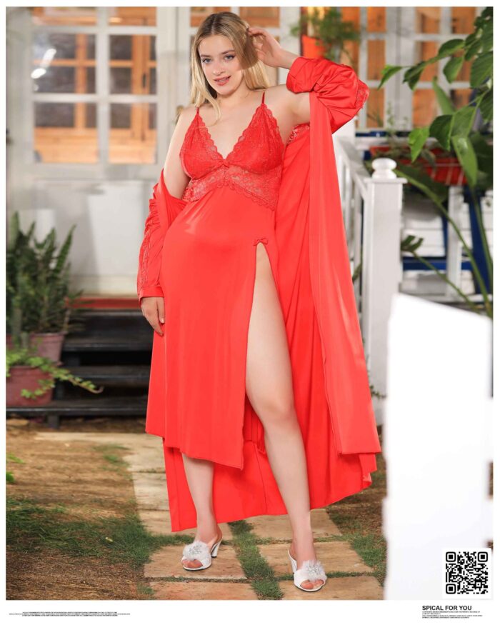 ⁦قميص نوم مع روب طويل ليكراموديل 8702⁩ - الصورة ⁦6⁩