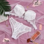 طقم برا عريسي ساتان جاكار و ظهر شفاف موديل 7058