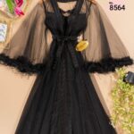 طقم صبحلك طويل ساتان جاكار مع فرو موديل 8564